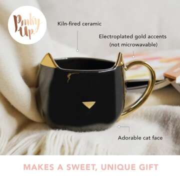 Pinky Up Chloe Black Cat Ceramic Coffee Mugs, Hot Tea Cups, Cute Travel Mug, Latte Cup, Drinking Gla...