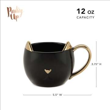 Pinky Up Chloe Black Cat Ceramic Coffee Mugs, Hot Tea Cups, Cute Travel Mug, Latte Cup, Drinking Glasses for Chocolate, Milk, Cocktails, Mocktails, Home Kitchen, 12 oz, Set of 1