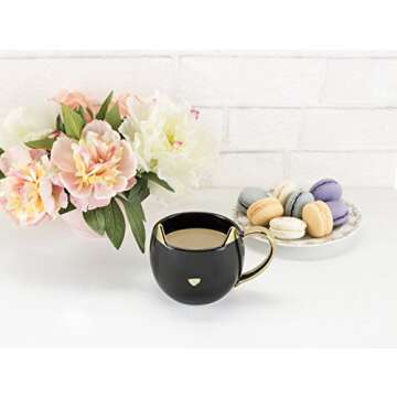 Pinky Up Chloe Black Cat Ceramic Coffee Mugs, Hot Tea Cups, Cute Travel Mug, Latte Cup, Drinking Glasses for Chocolate, Milk, Cocktails, Mocktails, Home Kitchen, 12 oz, Set of 1