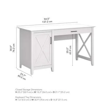 Bush Furniture Key West Computer Desk with Storage | Farmhouse PC Table for Home Office in Pure White Oak | 54W x 24D
