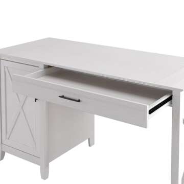 Bush Furniture Key West Computer Desk with Storage | Farmhouse PC Table for Home Office in Pure White Oak | 54W x 24D