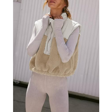 Yeokou Women Cropped Sherpa Fleece Vest for Winter Comfort