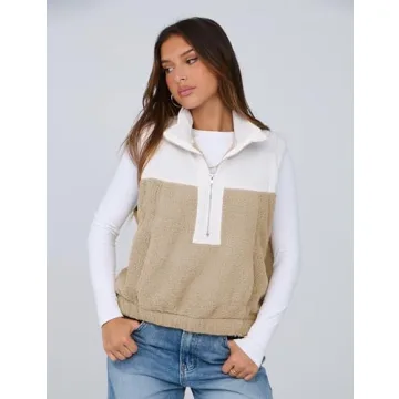 Yeokou Women Cropped Sherpa Fleece Vest for Winter Comfort