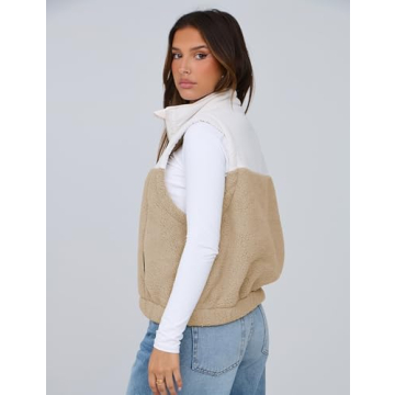 Yeokou Women Cropped Sherpa Fleece Vest for Winter Comfort
