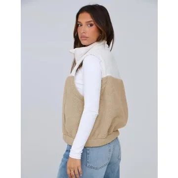 Yeokou Women Cropped Sherpa Fleece Vest for Winter Comfort