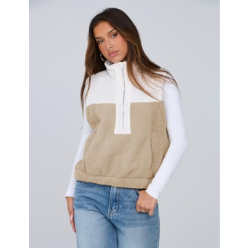 Yeokou Women Cropped Sherpa Fleece Vest for Winter Comfort