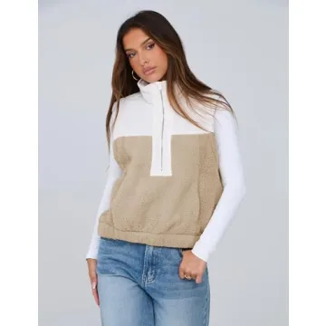 Yeokou Women Cropped Sherpa Fleece Vest for Winter Comfort