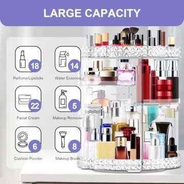 360 Rotating Makeup Organizer Large Capacity Cosmetics Organizer Beauty Organizer Clear Cosmetic Storage Display Case with 8 Layers and Detachable Shelves for Bedroom Dresser
