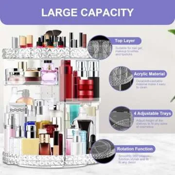 360 Rotating Makeup Organizer Large Capacity Cosmetics Organizer Beauty Organizer Clear Cosmetic Storage Display Case with 8 Layers and Detachable Shelves for Bedroom Dresser