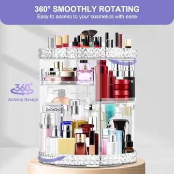 360 Rotating Makeup Organizer Large Capacity Cosmetics Organizer Beauty Organizer Clear Cosmetic Storage Display Case with 8 Layers and Detachable Shelves for Bedroom Dresser