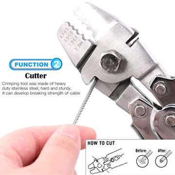 Glarks Up to 2.2mm Wire Rope Crimping Tool with 150Pcs 3 Size Aluminum Double Barrel Ferrule Crimping Loop Sleeve Kit