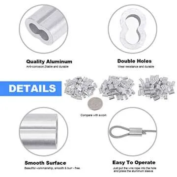 Glarks Up to 2.2mm Wire Rope Crimping Tool with 150Pcs 3 Size Aluminum Double Barrel Ferrule Crimping Loop Sleeve Kit