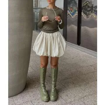DSORVICD Women Y2k Bubble Skirt Ruffle Hem Pleated A Line Flare Mini Short Skirt Streetwear