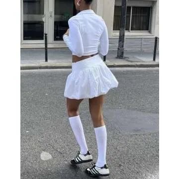 DSORVICD Women Y2k Bubble Skirt Ruffle Hem Pleated A Line Flare Mini Short Skirt Streetwear