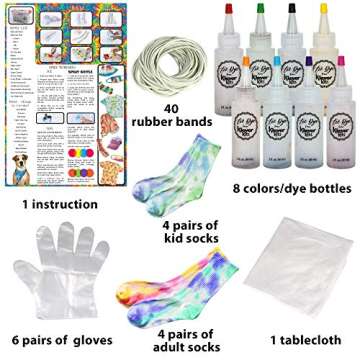 Klever Kits Tie Dye Kits 8 Rainbow Colors Art Set Includes 8 Pairs of Socks for Kids and Adults, Sto...