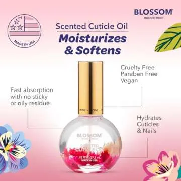 Blossom Cuticle Oil for Nails, Hydrating, Moisturizing, Scented Nail Oil Cuticle Care, Infused with Real Flowers, Made in USA, 0.92 fl. oz, Rose
