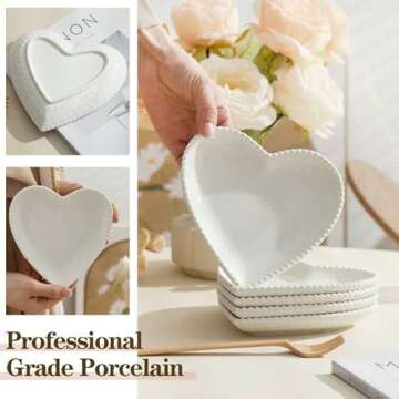 BABALIU 6.3 Inch Porcelain Appetizer Plates Set of 10, Heart Shape Small Dinner Plates, White Dessert Salad Plates Serving Dishes for Cake, Snack, Ice Cream, Waffles, Microwave, Oven, Dishwasher Safe