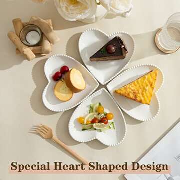 BABALIU 6.3 Inch Porcelain Appetizer Plates Set of 10, Heart Shape Small Dinner Plates, White Dessert Salad Plates Serving Dishes for Cake, Snack, Ice Cream, Waffles, Microwave, Oven, Dishwasher Safe