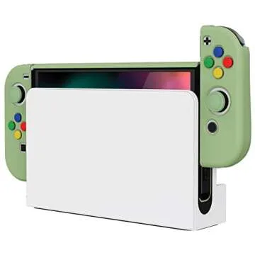 PlayVital AlterGrips Protective Slim Case for Nintendo Switch OLED, Ergonomic Grip Cover for Joycon, Dockable Hard Shell for Switch OLED w/Thumb Grip Caps & Button Caps - Matcha Green
