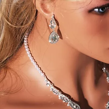 uqvn Silver Pearl Bridal Jewelry Set for Wedding Day