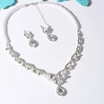 uqvn Silver Pearl Bridal Jewelry Set for Wedding Day