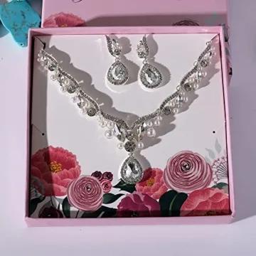 uqvn Silver Pearl Bridal Jewelry Set for Wedding Day