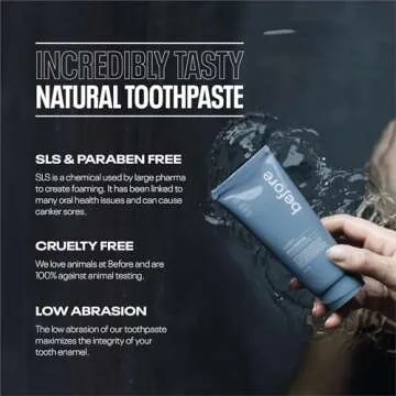 Before Whitening Anti-Cavity Toothpaste, Vegan, Reduces Plaque for Gum Health, Balanced Foaming, Low Abrasion, Long Lasting Minty Fresh Breath, Plant-Based Sugarcane Tube, Made in The USA — 3.5oz