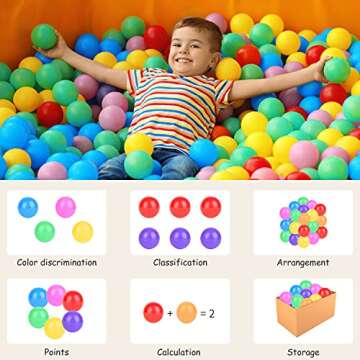 Hovenlay Ball Pit Balls Phthalate Free BPA Free Crush Proof Plastic - 7 Bright Colors in Reusable Play Toys for Kids with Storage Bag