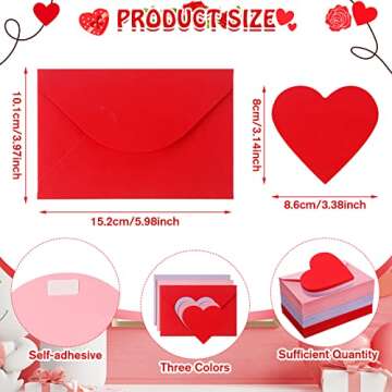 Glenmal 108 Sets Valentine's Day Envelopes with Heart Shaped Cards 4 x 6 Inch Red Pink and Purple Envelopes Valentine's Day Envelopes Blank Heart Greeting Cards for Anniversary Business Exchange