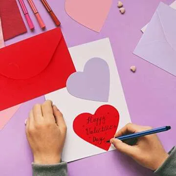 Glenmal 108 Sets Valentine's Day Envelopes with Heart Shaped Cards 4 x 6 Inch Red Pink and Purple Envelopes Valentine's Day Envelopes Blank Heart Greeting Cards for Anniversary Business Exchange