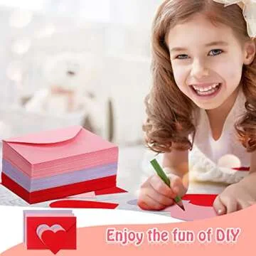Glenmal 108 Sets Valentine's Day Envelopes with Heart Shaped Cards 4 x 6 Inch Red Pink and Purple Envelopes Valentine's Day Envelopes Blank Heart Greeting Cards for Anniversary Business Exchange