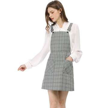 Allegra K Women's Adjustable Strap Above Knee Plaid Printed Overall Dress Suspender Skirt X-Small Green-Grey