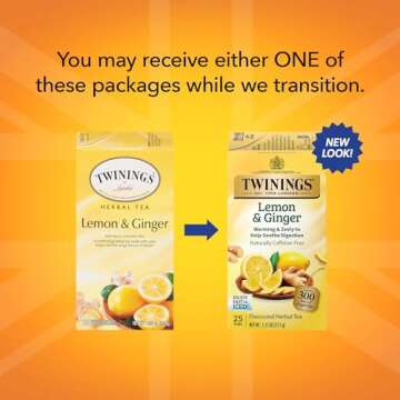 Twinings Lemon & Ginger Herbal Tea Bags, Caffeine-Free, Enjoy Hot or Iced | Pack of 6