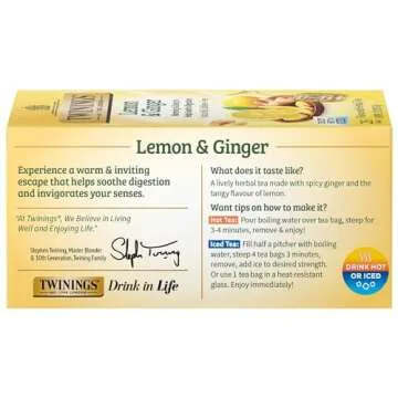 Twinings Lemon & Ginger Herbal Tea Bags, 25 Count Pack of 6