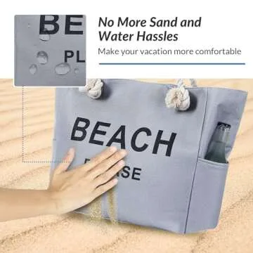 TESALATE Large Canvas Beach Tote Bag Waterproof Sandproof Summer Swim Pool Cruise Essentials Beachbag Zipper Gear Travel Necessities For Vacation Trip Women Birthday Gift Grey Gray Please