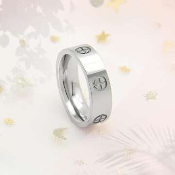 AmorArtSky Love Ring 18k Gold Silver Rings:Friendship Ring With Screw Design Inlay CZ Stainless Steel Wedding Promise Bands Jewelry Mother's Day Birthday Gifts for Women,Size 6-10