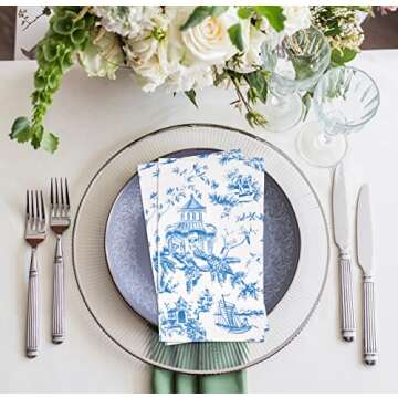 Gift Boutique 100 Blue Tuscan Guest Napkins Decorative Hand Towels 3 Ply Disposable Paper Tuscany Pagoda Napkins for Bathroom Toilet Powder Room Holiday Wedding Bridal Shower Dinner Party Napkin Towel