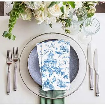 Gift Boutique 100 Blue Tuscan Guest Napkins Decorative Hand Towels 3 Ply Disposable Paper Tuscany Pagoda Napkins for Bathroom Toilet Powder Room Holiday Wedding Bridal Shower Dinner Party Napkin Towel