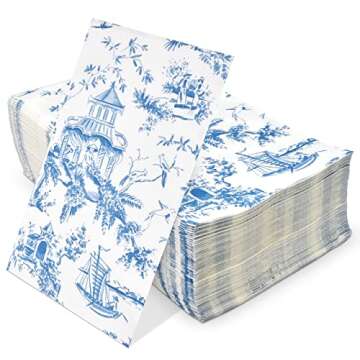 Gift Boutique 100 Blue Tuscan Guest Napkins Decorative Hand Towels 3 Ply Disposable Paper Tuscany Pagoda Napkins for Bathroom Toilet Powder Room Holiday Wedding Bridal Shower Dinner Party Napkin Towel