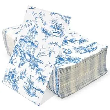 Gift Boutique 100 Blue Tuscan Guest Napkins Decorative Hand Towels 3 Ply Disposable Paper Tuscany Pagoda Napkins for Bathroom Toilet Powder Room Holiday Wedding Bridal Shower Dinner Party Napkin Towel