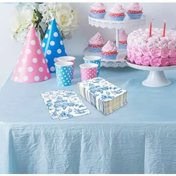 Gift Boutique 100 Blue Tuscan Guest Napkins Decorative Hand Towels 3 Ply Disposable Paper Tuscany Pagoda Napkins for Bathroom Toilet Powder Room Holiday Wedding Bridal Shower Dinner Party Napkin Towel