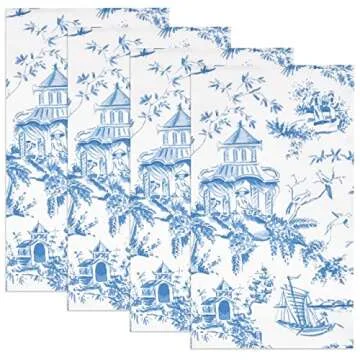 Gift Boutique 100 Blue Tuscan Guest Napkins Decorative Hand Towels 3 Ply Disposable Paper Tuscany Pagoda Napkins for Bathroom Toilet Powder Room Holiday Wedding Bridal Shower Dinner Party Napkin Towel