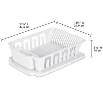 JOEY'Z EXTRA LARGE Heavy Duty Sturdy Hard Plastic Sink Set with Dish Rack with Attached Drainboard Cup Holders for Home Kitchen Counter Top Organizer - White (18 3/4" L x 13 3/4" W x 5 1/2")
