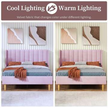 Zanmintaobo Upholstered Platform Bed Frame/Mattress Foundation/Wood Slat Support/No Box Spring Needed/Easy Assembly, Full, Pink