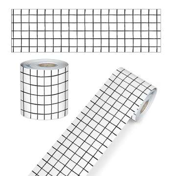 Carson Dellosa Creatively Inspired 65Ft of Black and White Bulletin Board Borders, 1 Roll of Grid Pa...
