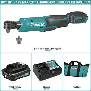 Makita RW01R1 12V Max CXT® Lithium-Ion Cordless Ratchet Kit with Anvils