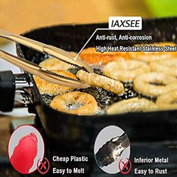 IAXSEE 2-Pack 9 Inch Stainless Steel Gold Salad Tongs, Non-slip & Easy Grip Smart Locking Clip Handy...