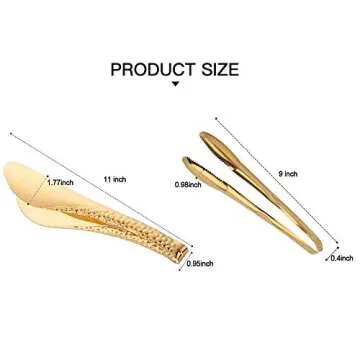 IAXSEE 2-Pack 9 Inch Stainless Steel Gold Salad Tongs, Non-slip & Easy Grip Smart Locking Clip Handy Utensil for Cooking, Serving, Barbecue, Buffet, Salad, Ice, Oven