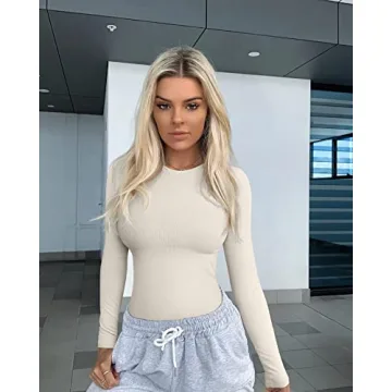 OQQ Womens Stretch Fitted Long Sleeve Tops for Casual Style