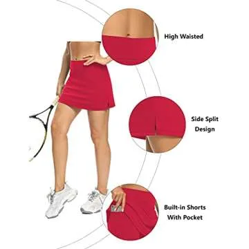 LouKeith Women’s Skirts Tennis Golf High Waisted Casual Summer Shorts Skorts with Pockets for Athletic Sport Active Red M